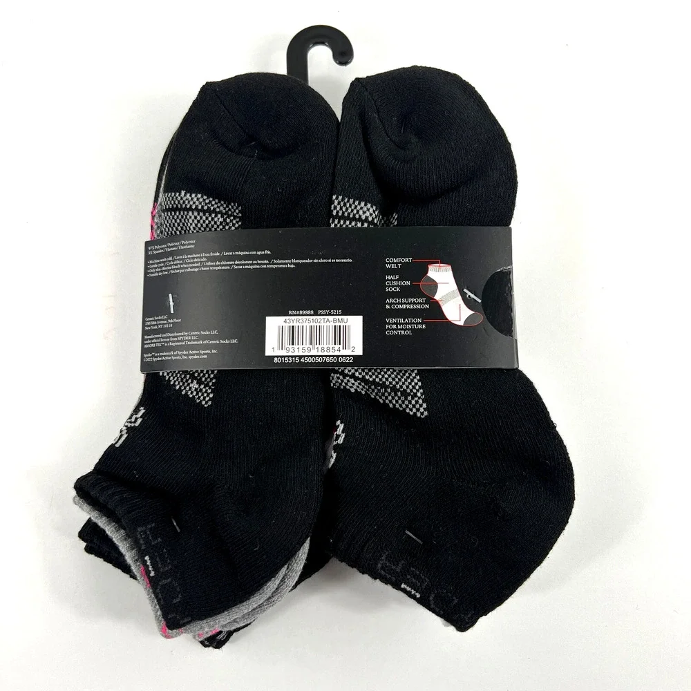 Spyder Women Visible Tech Half Cushion Low-Cut Socks 5 Pairs Black White Gray